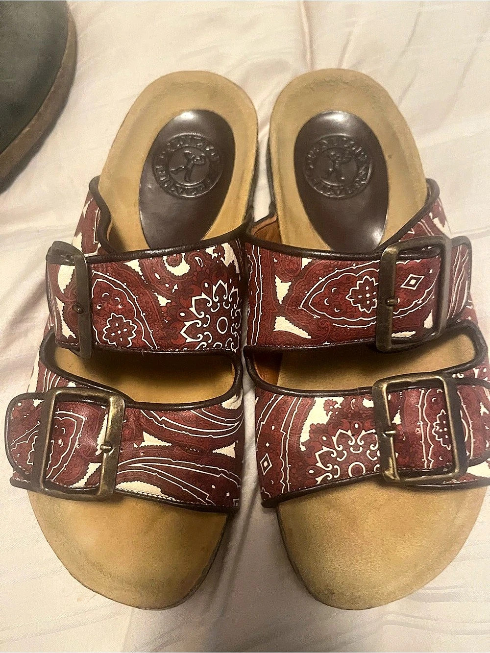 Penelope Chilvers Paisley Sandals in burgundy & White